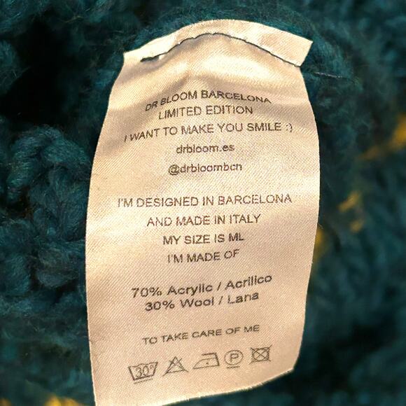 Anthropologie Dr Bloom Tamborito Color Block Sweater Teal Green Yellow - Picture 8 of 8